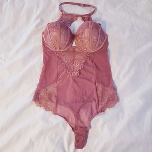 Fashion Nova Pink Lace Bodysuit